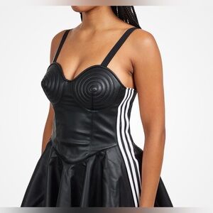 Jeremy Scott Black Faux Leather Dress with White Side Stripes
